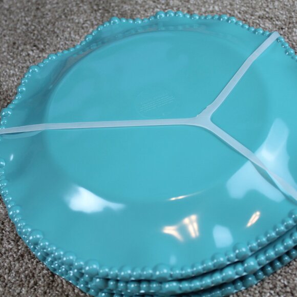 Rachel Ashwell Teal Shimmer Pearl Edge Set of 4 Melamine 11" Dinner Plates NWT - Picture 6 of 6